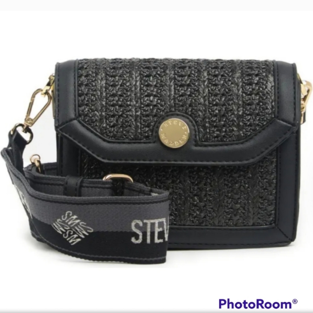 NWT Steve Madden Becho Raffia & Leather Crossbody Bag